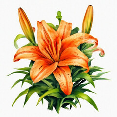 Poster - lily flower on a white background, watercolor drawing