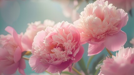 Canvas Print - Soft pink peonies blooming, delicate floral arrangement, spring beauty concept, ideal for wedding designs. AI