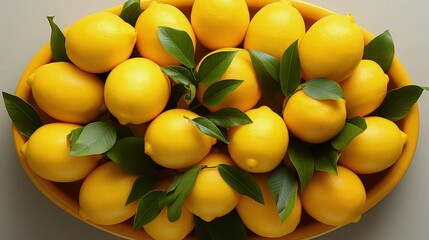 Wall Mural - Pile of lemons on tray on the white table for fruit background.
