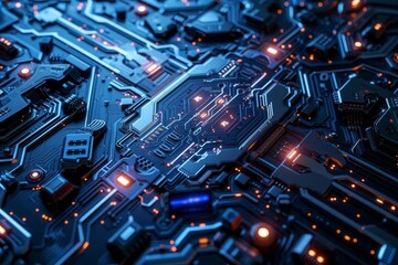 Highly detailed technology texture A futuristic ai supercomputer chrome Showcasing an insane level of detail in circuitry Cinematic depth of field And high-contrast lighting