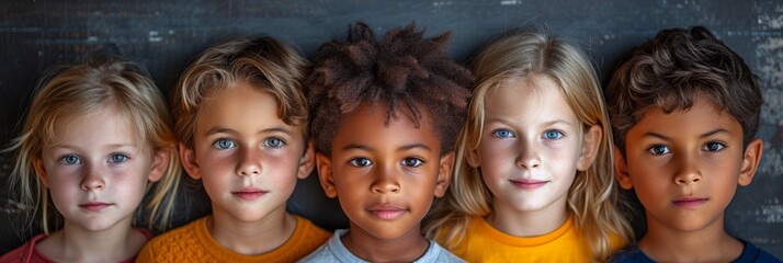 Sticker - A diverse group portrait of cheerful and happy children, reflecting the joy of friendship.