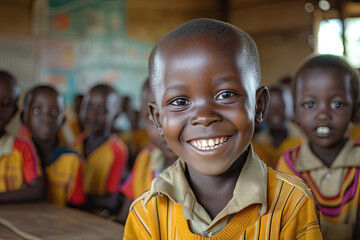 the smile of a child in africa in a school in kenya