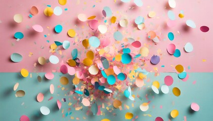 Wall Mural - colorful paper confetti exploding on pastel pink background