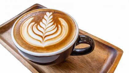 Wall Mural - hot coffee latte art spiral shape foam cappuccino isolated on white background clipping path