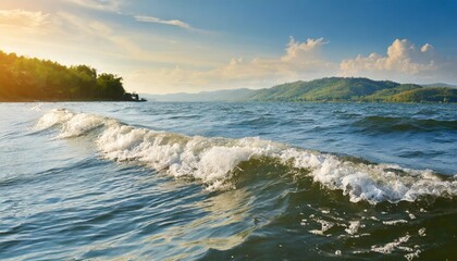 Wall Mural - waves on blue sea with natural background