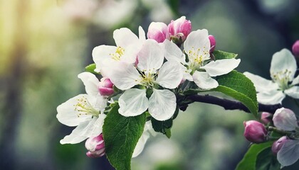 Wall Mural - beautiful flowers on the apple tree in nature blossoming of cherry flowers in spring time natural floral seasonal background