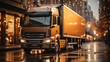 Modern truck filled with shipping boxes in a warehouse bay: logistics and delivery..