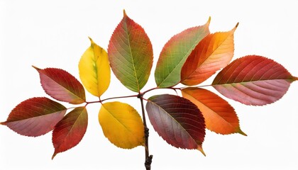 Wall Mural - autumn twig with colorful leaves in a seasonal arrangement isolated on white or transparent background