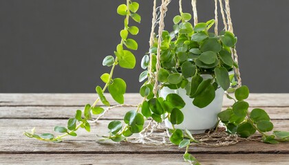 Wall Mural - hanging vine plant succulent leaves of dischidia indoor houseplant isolated on transparent background