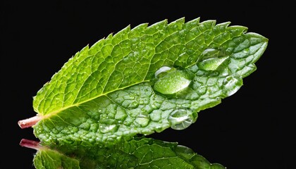 Wall Mural - mint leaf with waterdrops isolated on transparent background