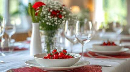 Wall Mural - A minimalist table setting with red, white, and blue decorations for an elegant Labor Day celebration