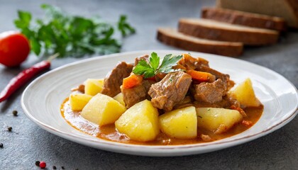 Wall Mural - meat and potato stew on plate