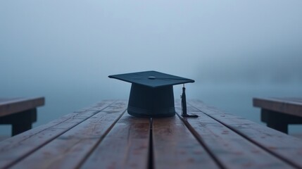 Sticker - A serene backdrop featuring a solitary graduate's cap