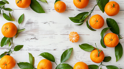 Wall Mural - a group of oranges with leaves on a white table
