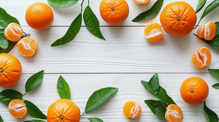 Wall Mural - a group of oranges with leaves on a white table