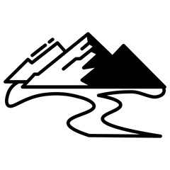 Sticker - mountain stream glyph and line vector illustration