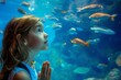 A mesmerizing marine biologist gazes in awe at the colorful creatures swimming in the crystal-clear waters of the freshwater aquarium