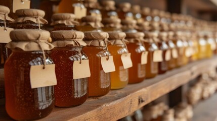 Canvas Print - Handcrafted jars of honey line the shelves, each a unique expression of flavor and craftsmanship