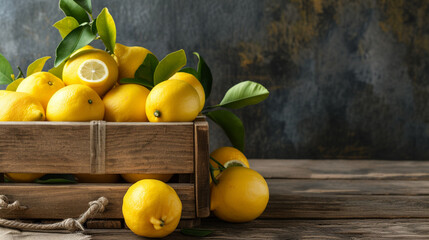 Wall Mural - a wooden crate filled with lemons on a table