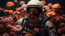 An Astronaut's Suit Amidst A Sea Of Flowers Symbolizes A Surreal Blend Of Space Exploration And Earthly Beauty