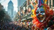 Vibrant snapshots capturing elaborate floats and costumed revelers during Mardi Gras celebrations