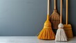 Simple setups featuring brooms, mops, and dusters, evoking a sense of tidiness and organization
