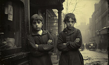 Old Black And White Street Photographs From The Victorian Era. AI Generative.
