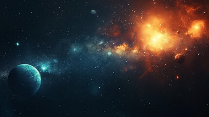 Wall Mural - Dark backdrop with minimalistic stars and planets, evoking a cosmic ambiance