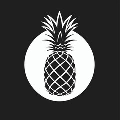 Poster - monochrome pineapple silhouette centered on a white circle with a dark background, creating a bold a