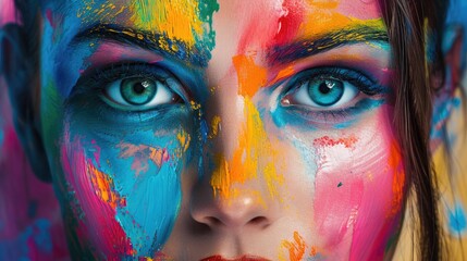 Wall Mural - Close-up portrait of a beautiful girl with multicolored makeup