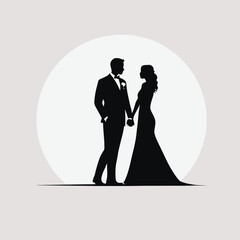 Wedding couple bride and groom lovers silhouette illustration vector design