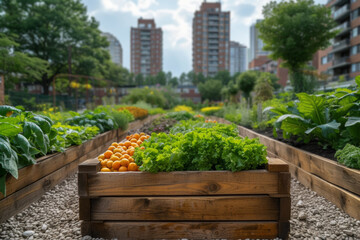 Canvas Print - A community garden tended to by residents, fostering a shared sense of responsibility for sustainable and locally sourced produce. Concept of communal gardening. Generative Ai.