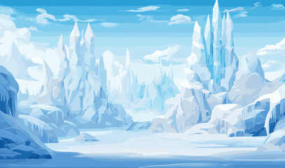 Poster - snowy landscape with ice castle vector simple 3d isolated illustration