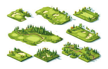 golf course set isometric vector flat isolated illustration