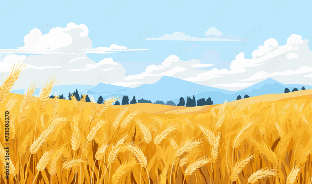 wheat field vector flat minimalistic isolated illustration Stock Vector ...