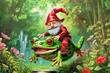 cute little gnomes everyday life – is riding a frog