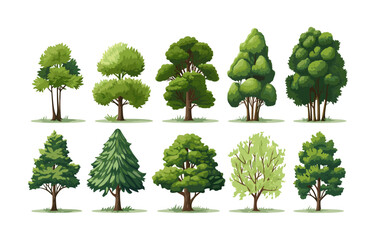 Sticker - forest trees set isolated vector style with transparent background illustration