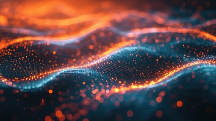 Wall Mural - science fiction background of glowing particles with depth of field and bokeh. particles form line a