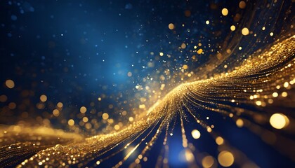 Poster - abstract background with dark blue and gold particle christmas golden light shine particles bokeh on navy blue background gold foil texture holiday concept digital