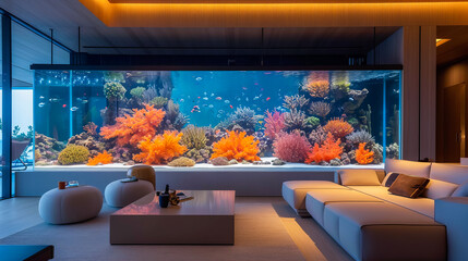 Wall Mural - Exotic Fish in the Living Area. Living Room Aquarium