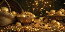 Golden Treasure Stacked With Riches To Show Great Wealth