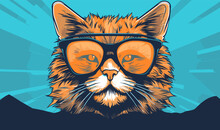 Cool Looking Cute Cat Wearing Sunglasses Illustration Vector