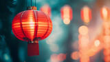 Fototapeta  - Red Chinese Lantern Hanging From String