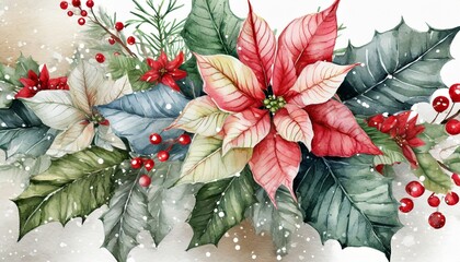 Wall Mural - watercolor christmas poinsettia flower clipart