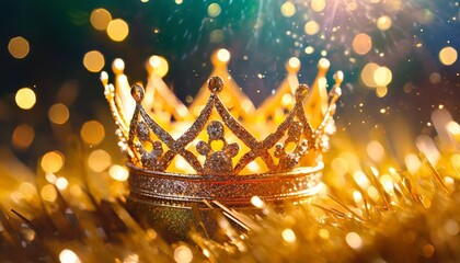 Poster - golden crown sparkles closeup generate ai