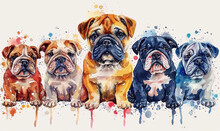 Dogs Watercolor Illustrations Isolated Bulldog Drawings For Stickers English