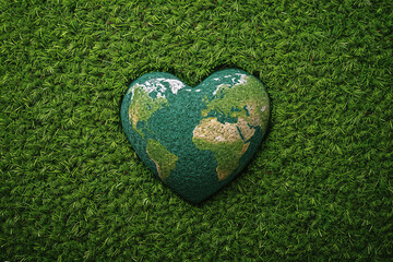 planet earth in the shape of a heart, on green background