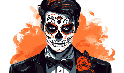 Wall Mural - man with Day of the Dead face paint vector flat isolated vector style illustration