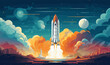 space rocket launch rocket launching into space illustration artwork exploration vector