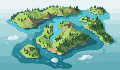 Canvas Print - top view aerial shot of lake vector flat isolated illustration